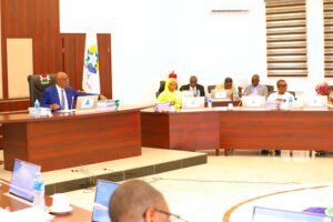 FCT Minister Barr Nyesom Wike (L) chairing the FCT Exco meeting in Abuja on Friday